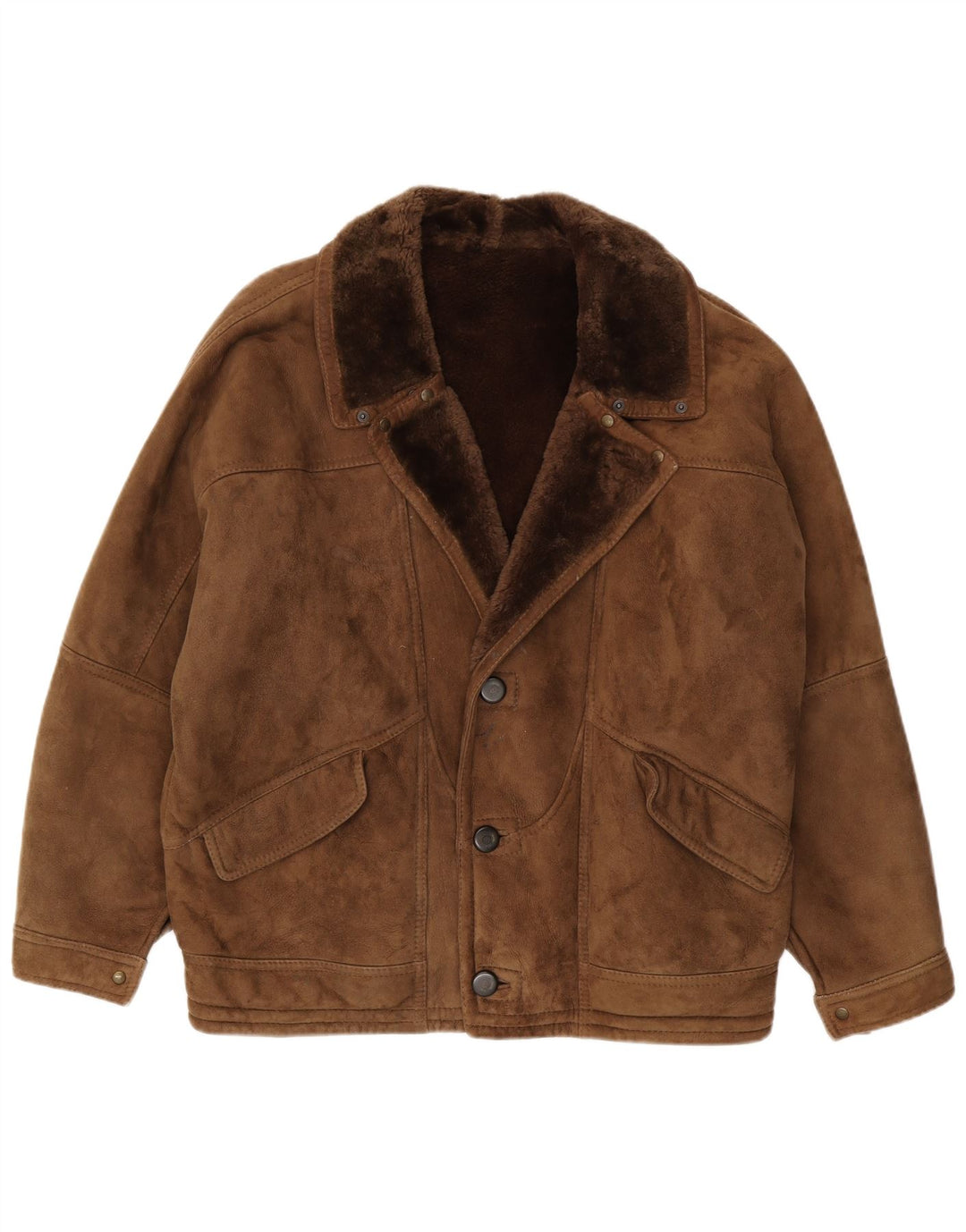 Vintage Herren Shearling Jacke UK 40 Großes braunes Shearling