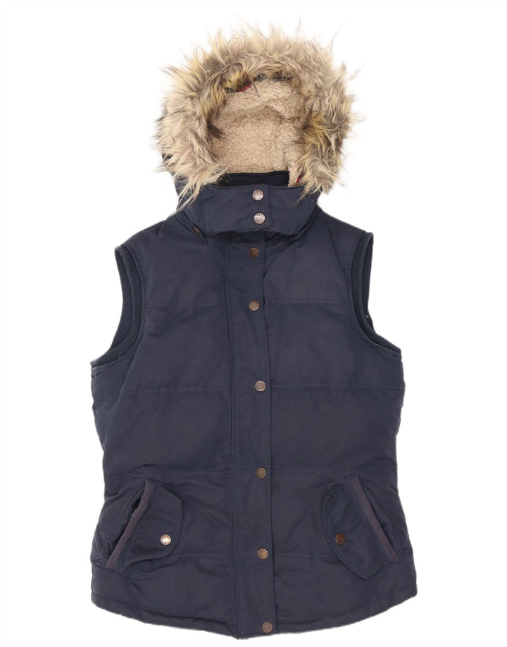 Fat Face wattierte Damen-Weste mit Kapuze, UK 10, Größe S, Marineblau, Polyester