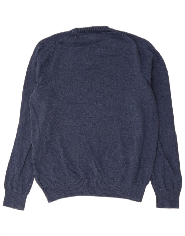 Marks & Spencer Herren-Pullover mit V-Ausschnitt aus mittelblauer Baumwolle