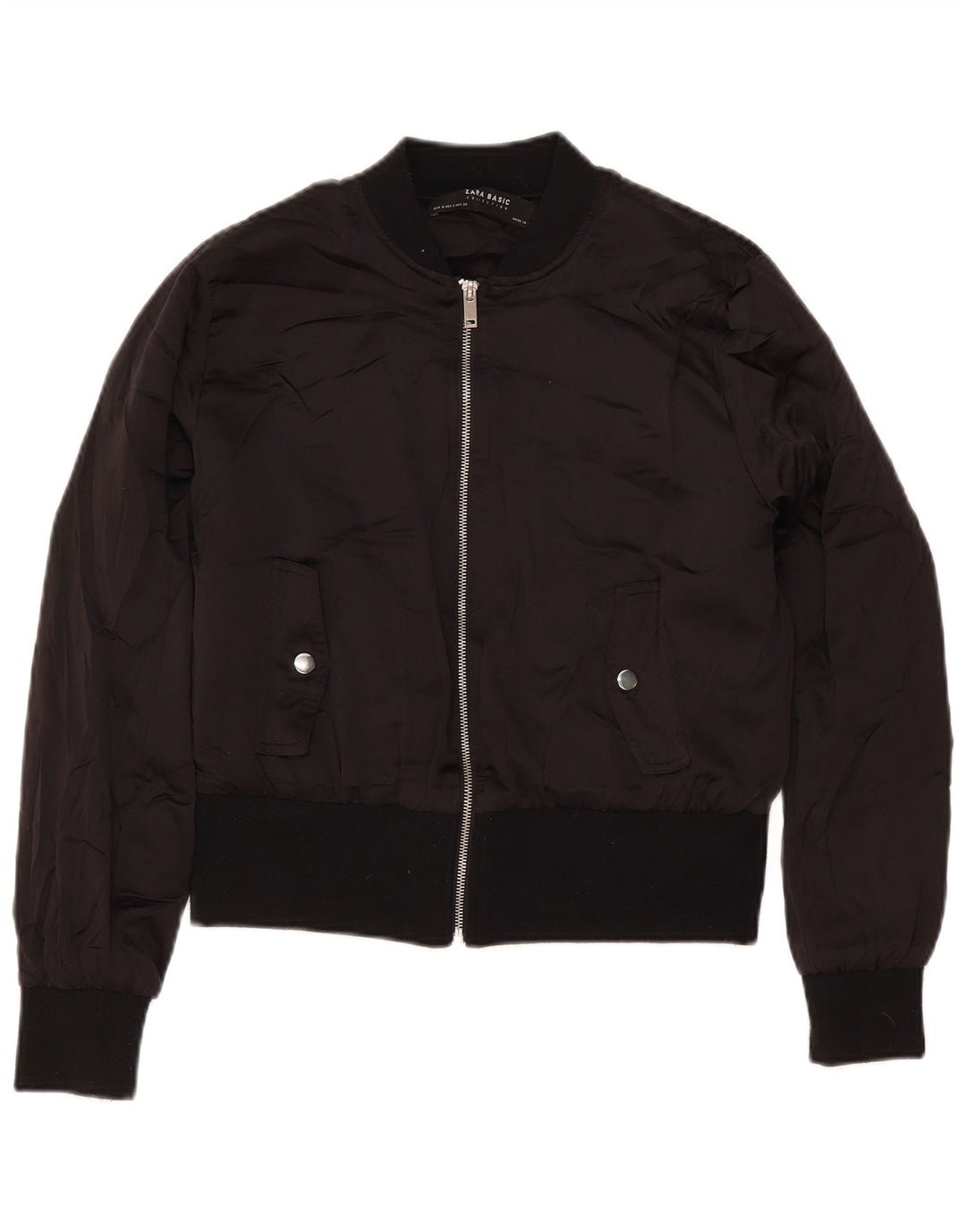 Zara Damen Bomberjacke UK 14 Mittelschwarzes Polyester