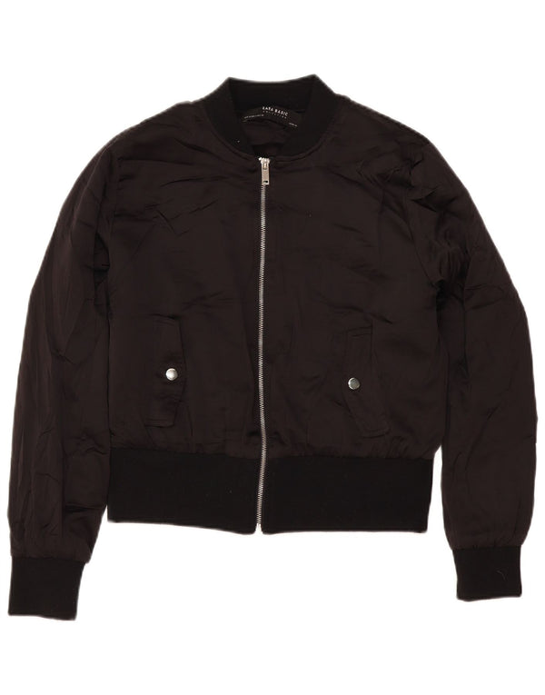 Zara Damen Bomberjacke UK 14 Mittelschwarzes Polyester