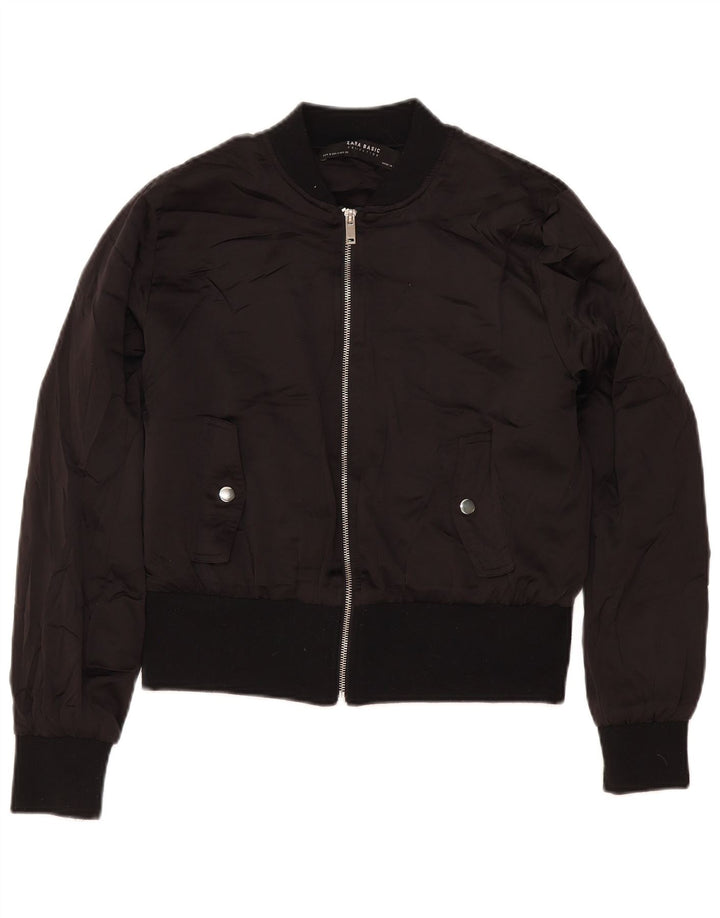 Zara Damen Bomberjacke UK 14 Mittelschwarzes Polyester