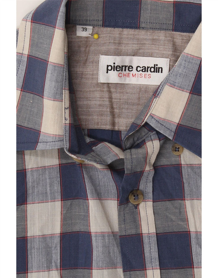 PIERRE CARDIN Mens Shirt Size 39 Medium Blue Check Cotton Vintage Pierre Cardin and Second-Hand Pierre Cardin from Messina Hembry 