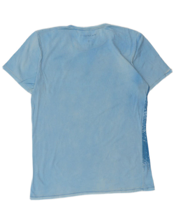 Calvin Klein Jeans Damen Grafik-T-Shirt Top UK 10 Small Blau Baumwolle