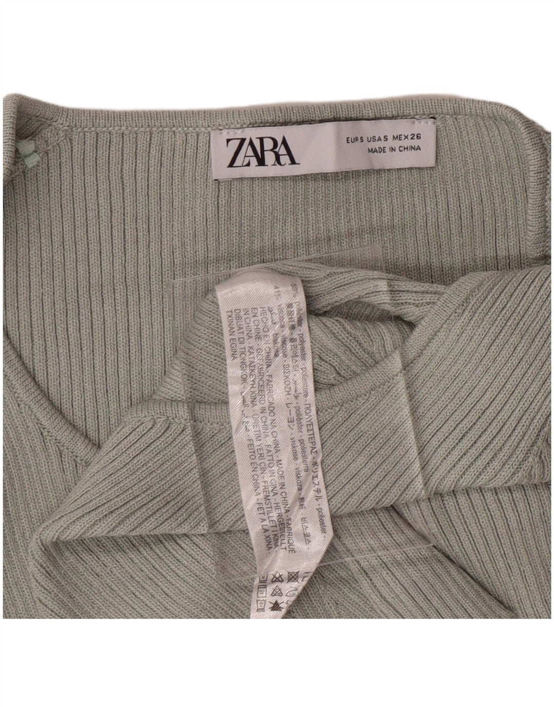 ZARA Damen Crop V-Ausschnitt Pullover Pullover UK 8 Small Grün Polyester