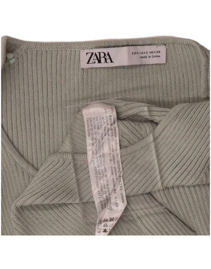 ZARA Damen Crop V-Ausschnitt Pullover Pullover UK 8 Small Grün Polyester