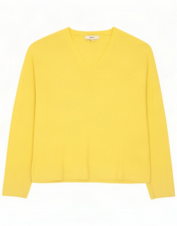 Marks & Spencer Damen-Pullover mit V-Ausschnitt, UK 14, mittelgelbe Viskose