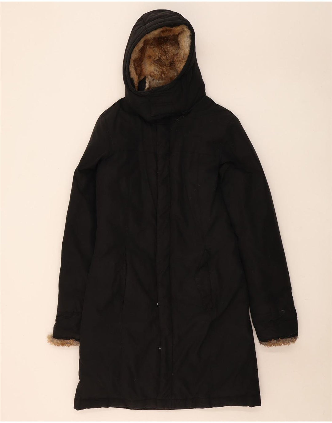 Woolrich Herren-Mantel mit Kapuze, gepolstert, Größe 36, Größe S, Schwarz, Baumwolle