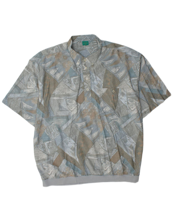 CANDA Herren-Pulloverhemd mit abstraktem Muster, kurzärmelig, 2XL, blaue Viskose