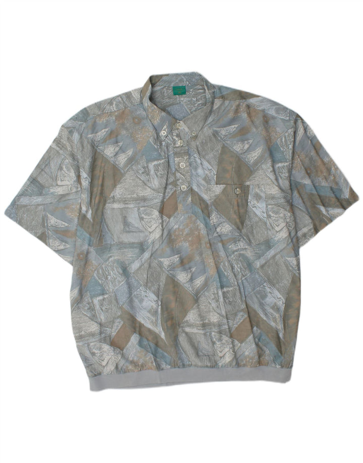 CANDA Herren-Pulloverhemd mit abstraktem Muster, kurzärmelig, 2XL, blaue Viskose