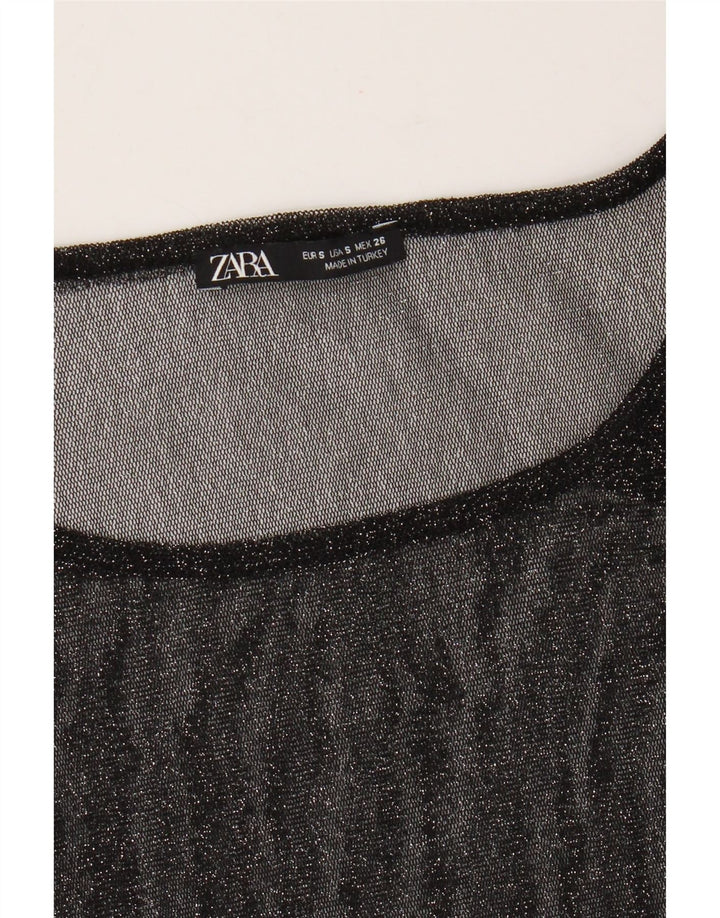 Zara Damen Übergroßes durchsichtiges Top Langarm UK 10 Small Schwarz