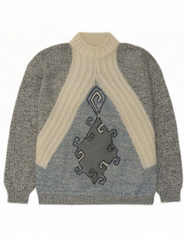 Vintage Damen Rollkragenpullover Pullover UK 18 XL Blau meliert