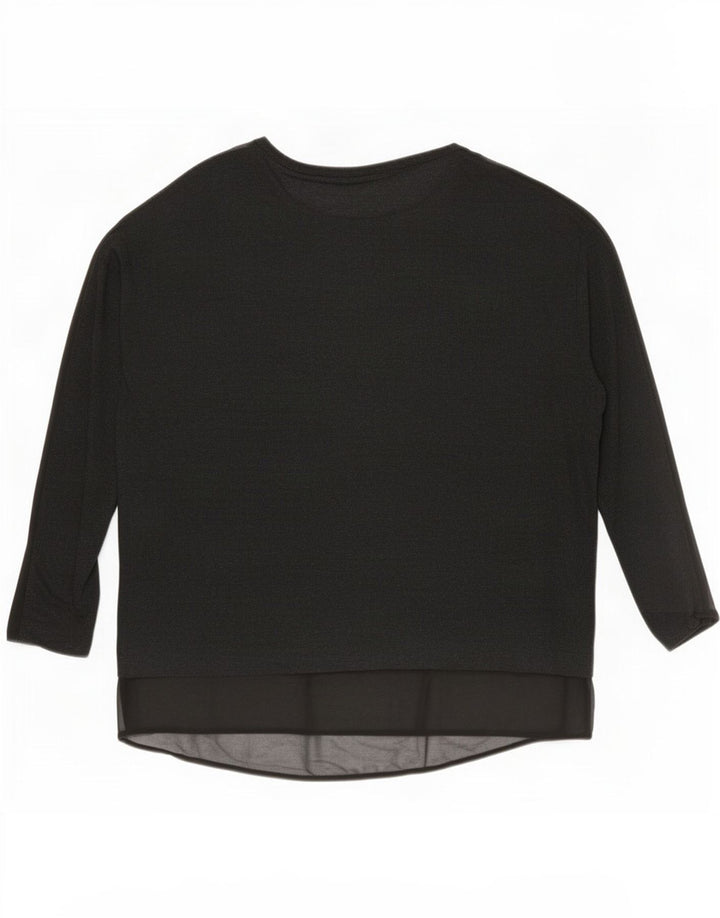 Zara Damen Übergroßes Top Langarm UK 14 Mittelschwarze Viskose