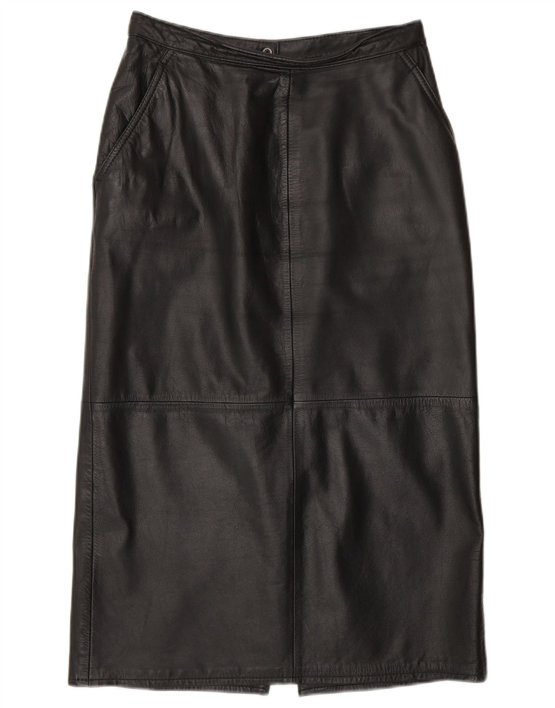 VINTAGE Damen Lederrock UK 10 Small W26 Schwarzes Leder