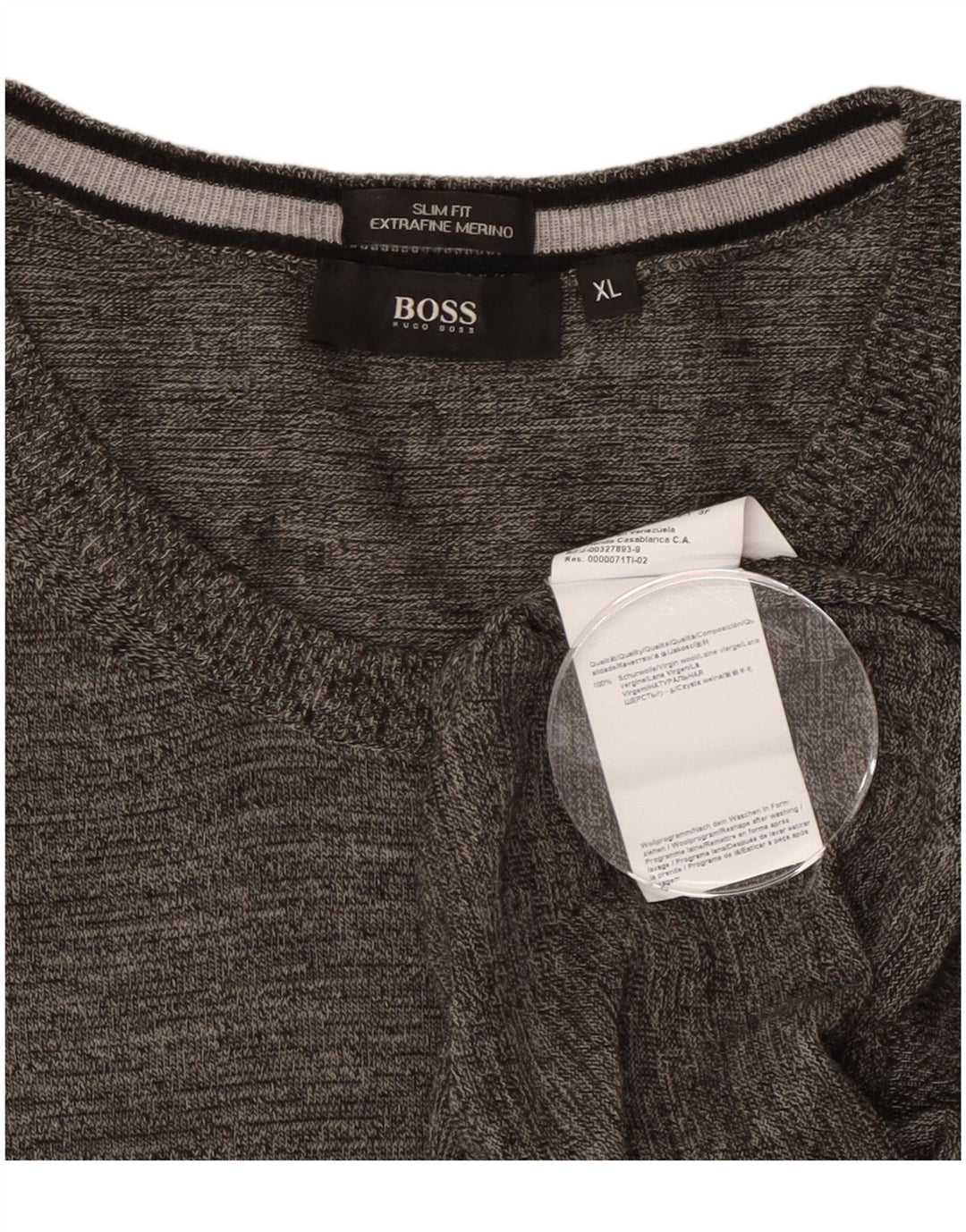 Hugo Boss Herren-Slim-Fit-Pullover mit Rundhalsausschnitt, XL, grau gesprenkelte Wolle