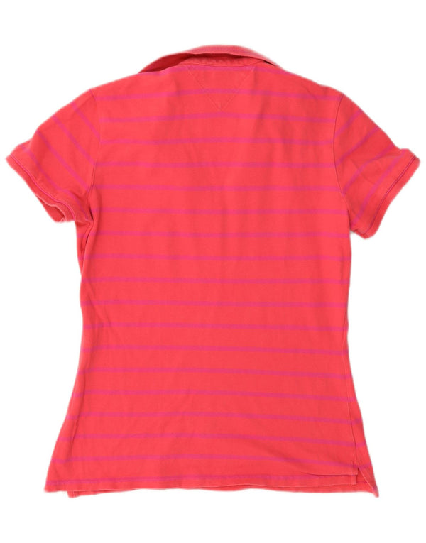 Tommy Hilfiger Damen-Poloshirt mit normaler Passform, UK 14, mittelrot gestreift