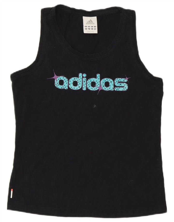 ADIDAS Damen Graphic Vest Top UK 14 Mittelschwarze Baumwolle