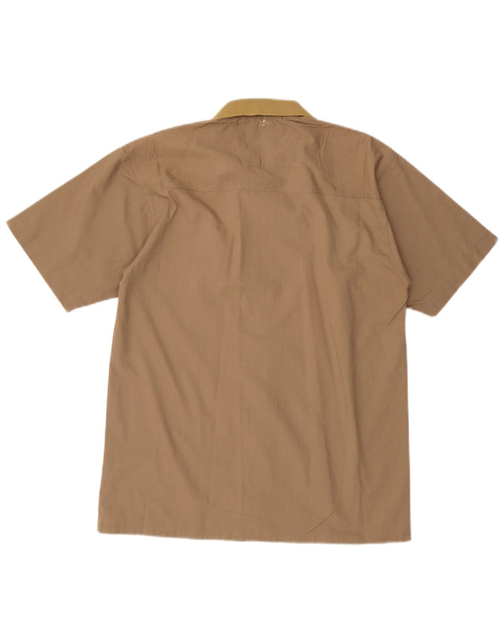 Vintage Herren Kurzarmhemd Small Beige Polyester