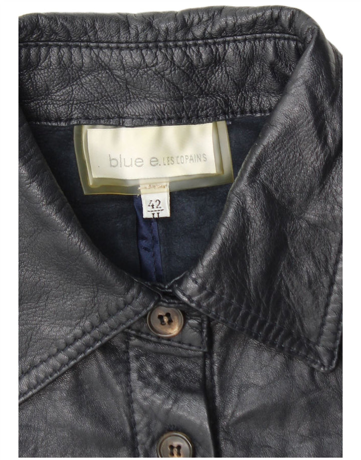 Les Copains Damen-Lederjacke mit 3/4-Ärmeln, IT 42, mittelmarines blaues Leder