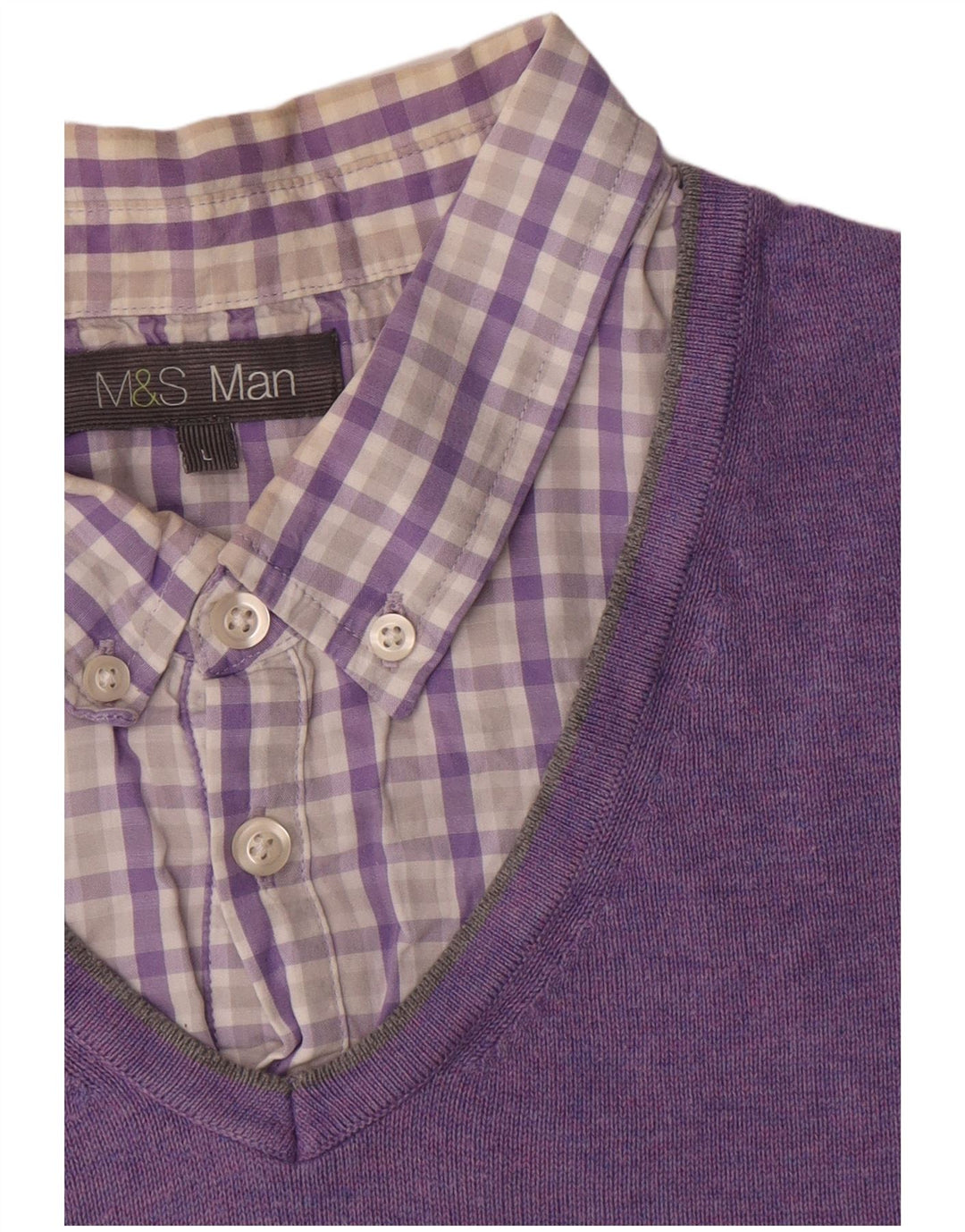 Marks & Spencer Herren-Pullover mit V-Ausschnitt, Größe L, Baumwolle, Lila
