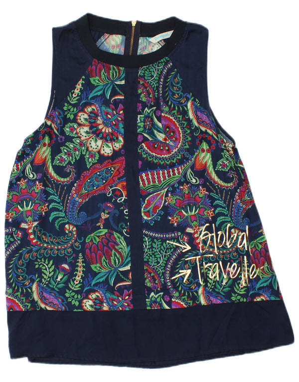 Desigual Grafisches ärmelloses Blusenoberteil für Damen, UK 10, Größe S, Marineblau, Paisleymuster