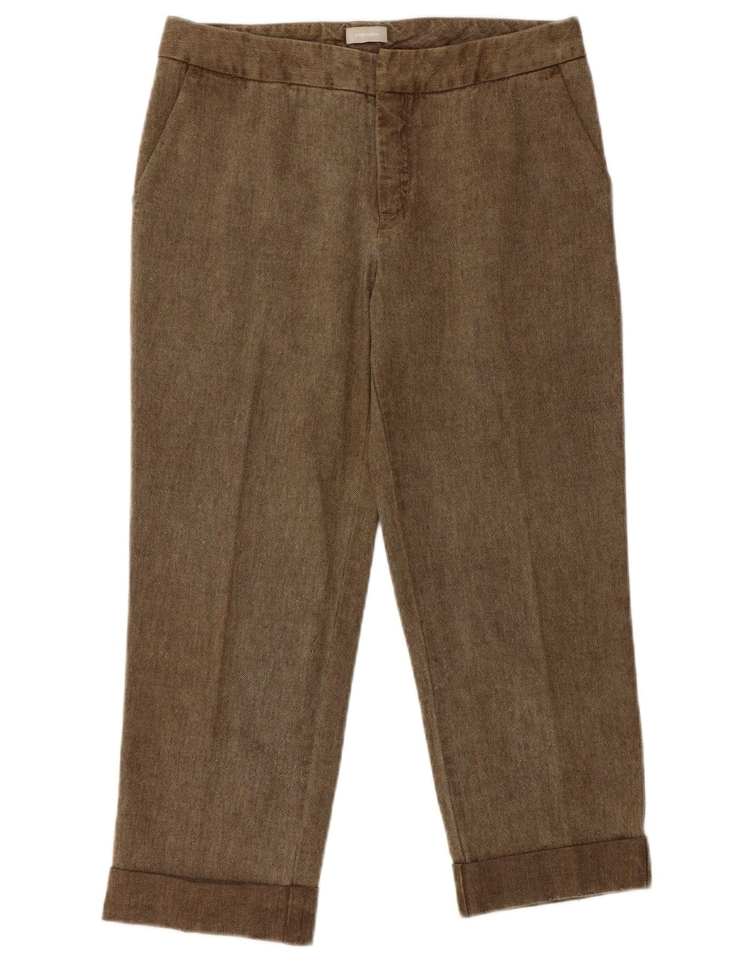 Stefanel Damen-Hose, kurz geschnitten, EU 36, Größe S, W28, L21, braun, Fischgrätenmuster