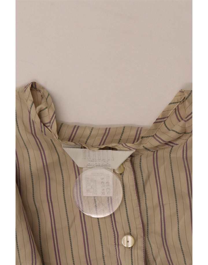 Marella Damen Pullover-Hemdbluse UK 12 Mittelbeige gestreifte Seide