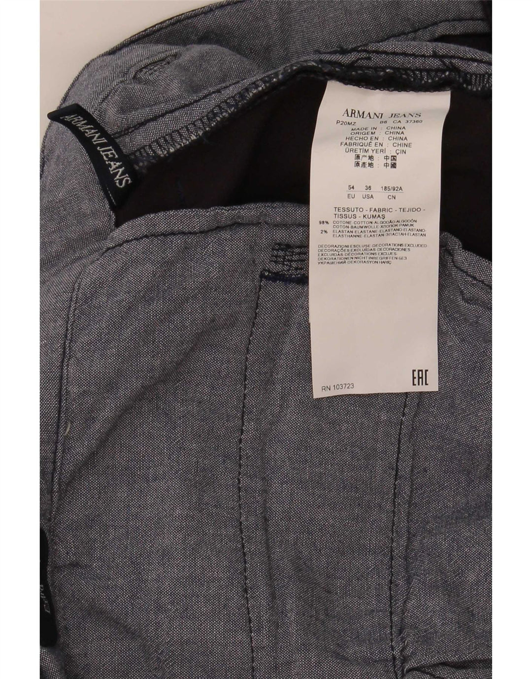 Armani Herren Extra Sim Fit Chinohose W36 L35 Schwarze Baumwolle