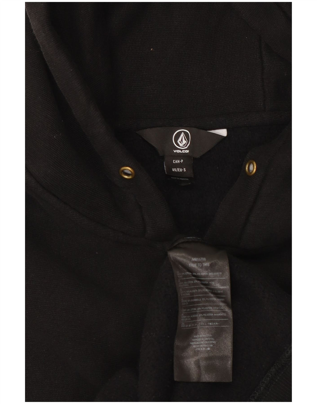 Volcom Herren-Kapuzenpullover mit grafischem Reißverschluss, Größe S, schwarze Baumwolle