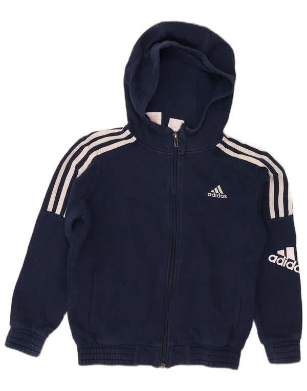 Adidas Jungen Kapuzenpullover mit grafischem Reißverschluss, 9–10 Jahre, marineblaue Baumwolle