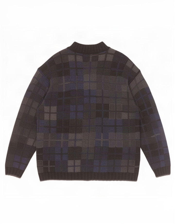 Mapier Herren-Strickjacke, groß, blau, geometrisch