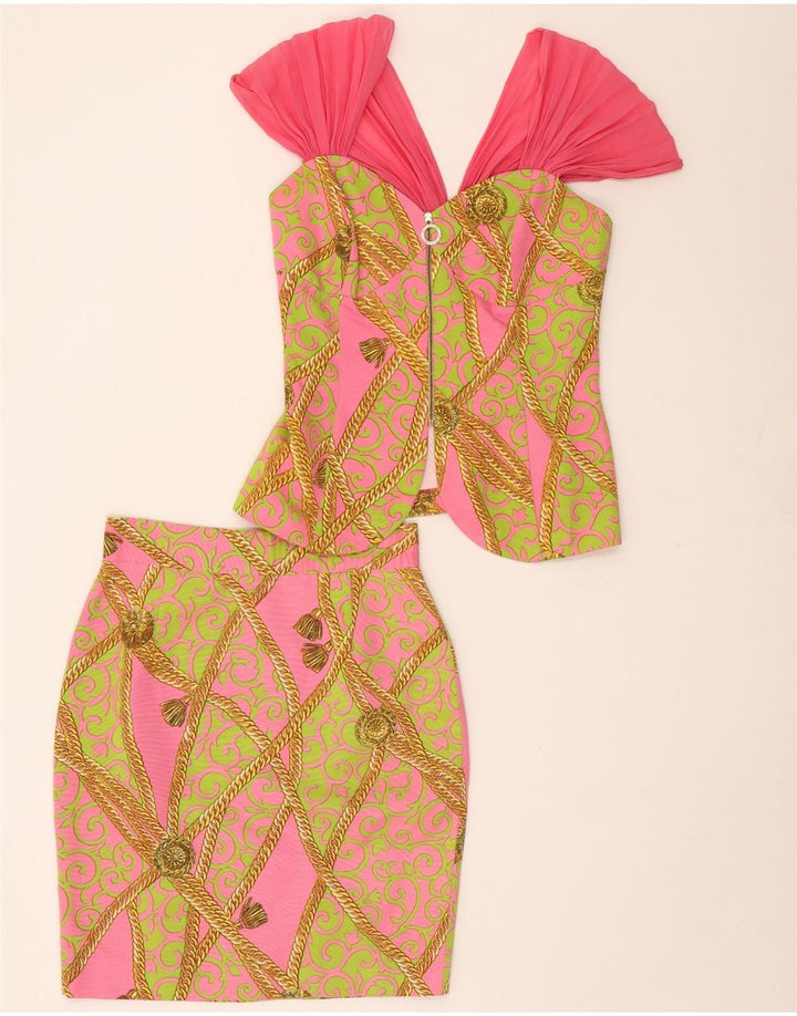 Vintage Damen Grafik 2-teiliges Rock-Set IT 44 Medium W28 Rosa Paisley