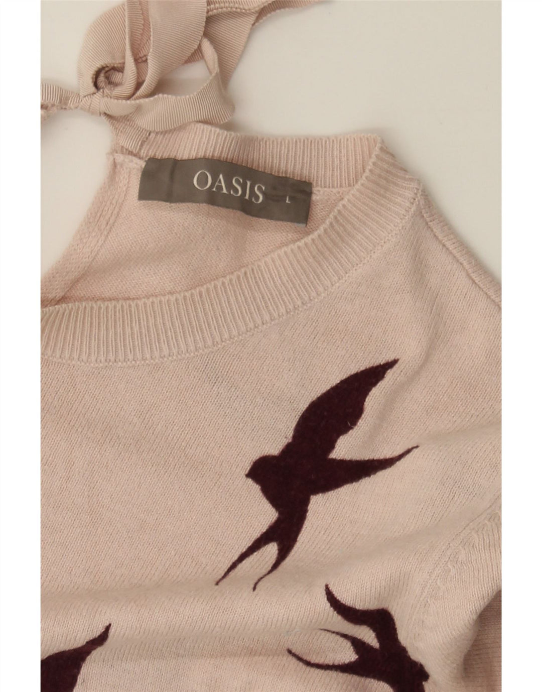 OASIS Womens Abstract Pattern Boat Neck Jumper Sweater UK 16 Large Pink Vintage Oasis and Second-Hand Oasis from Messina Hembry 