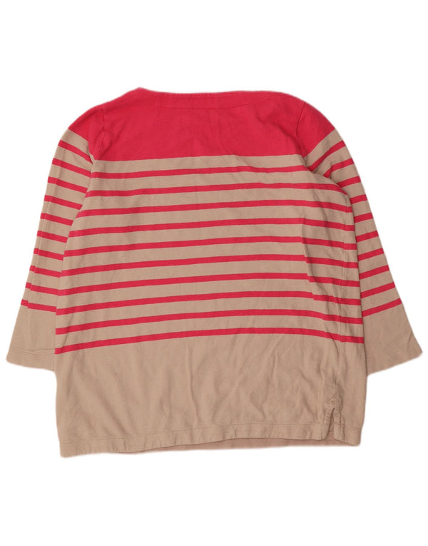 Marks & Spencer Damen Top Langarm UK 18 XL Beige Colourblock Baumwolle