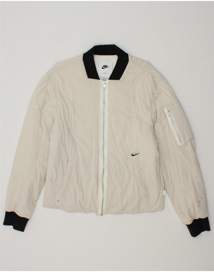 NIKE Womens Therma-Fit Bomber Jacket UK 10 Small White Cotton Vintage Nike and Second-Hand Nike from Messina Hembry 