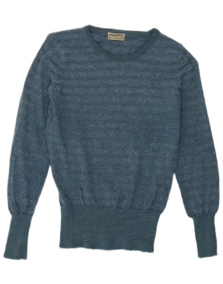 Jaeger Damen-Pullover mit U-Boot-Ausschnitt, Gr. 10, klein, blau gestreift, Wolle