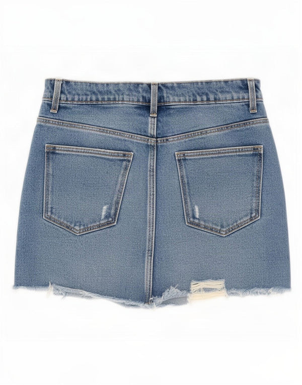 Zara Damen Distressed Mini Denim Rock XS W24 Blaue Baumwolle