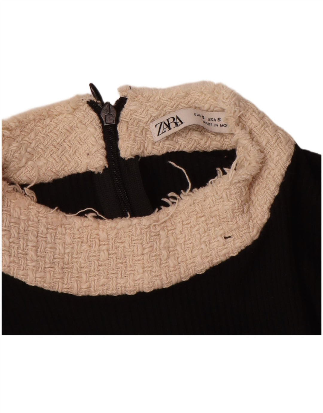 Zara Damen-Blusenoberteil UK 10 Small Schwarzer Colourblock-Polyester