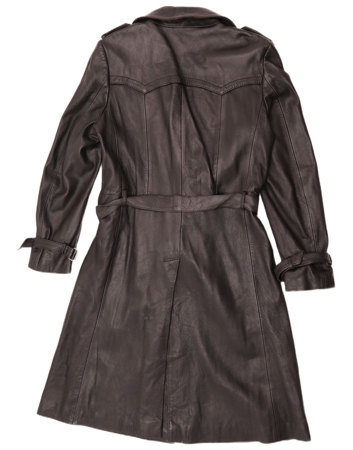 Vintage Herren Doppelreihiger Leder-Trenchcoat UK 36 Small Schwarz