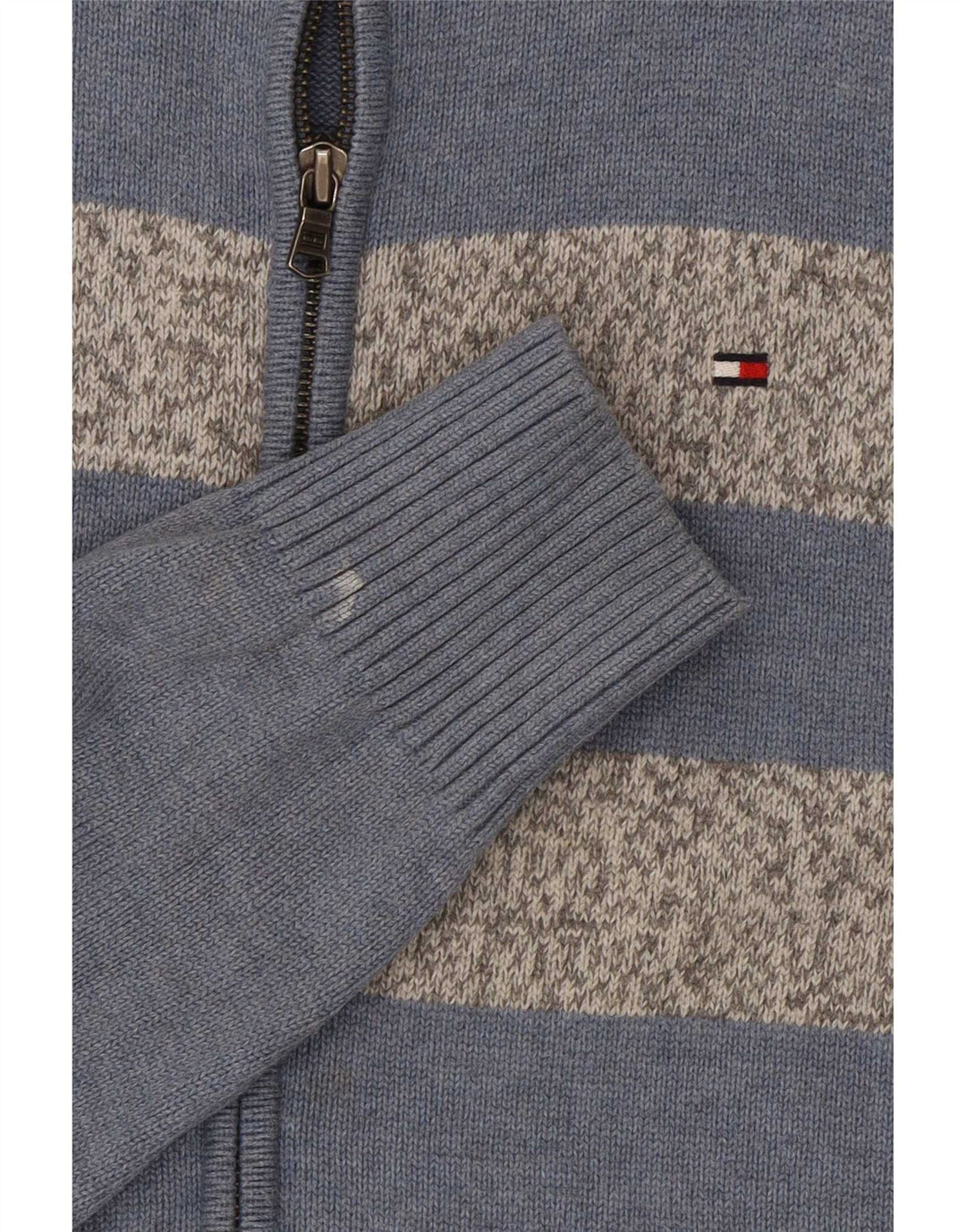 Tommy Hilfiger Herren-Cardigan-Pullover aus mittelblauer Colourblock-Baumwolle