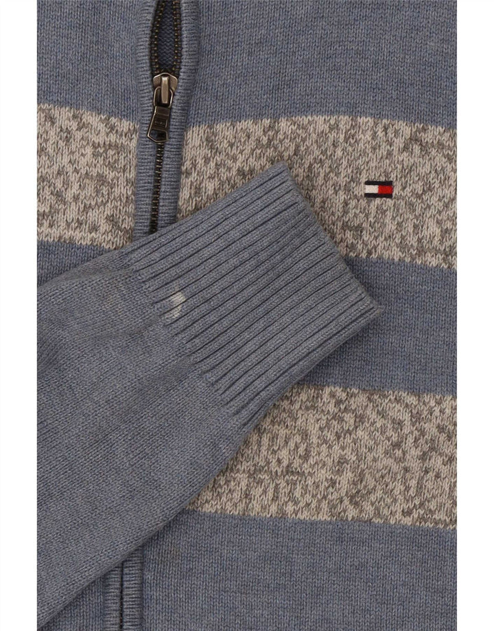 Tommy Hilfiger Herren-Cardigan-Pullover aus mittelblauer Colourblock-Baumwolle