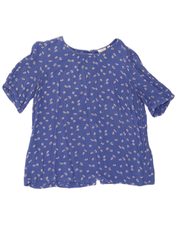 Fat Face Damen-Hemdbluse mit kurzen Ärmeln, Gr. 44, Größe L, Viskose mit blauem Blumenmuster
