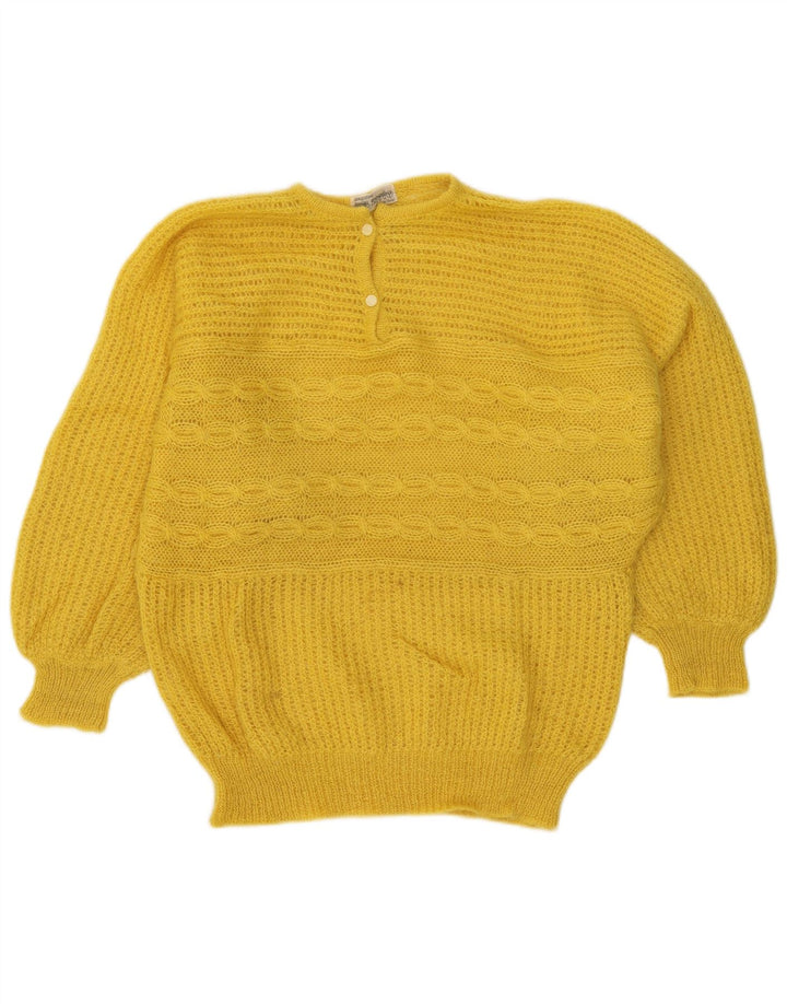 Vintage Damen Pullover mit Knopfkragen, UK 18, XL, Gelb