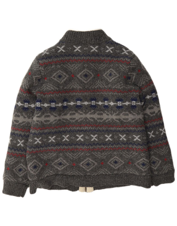 L.L.Bean Mens Sherpa Cardigan Sweater 2XL Grey Fair Isle Wool