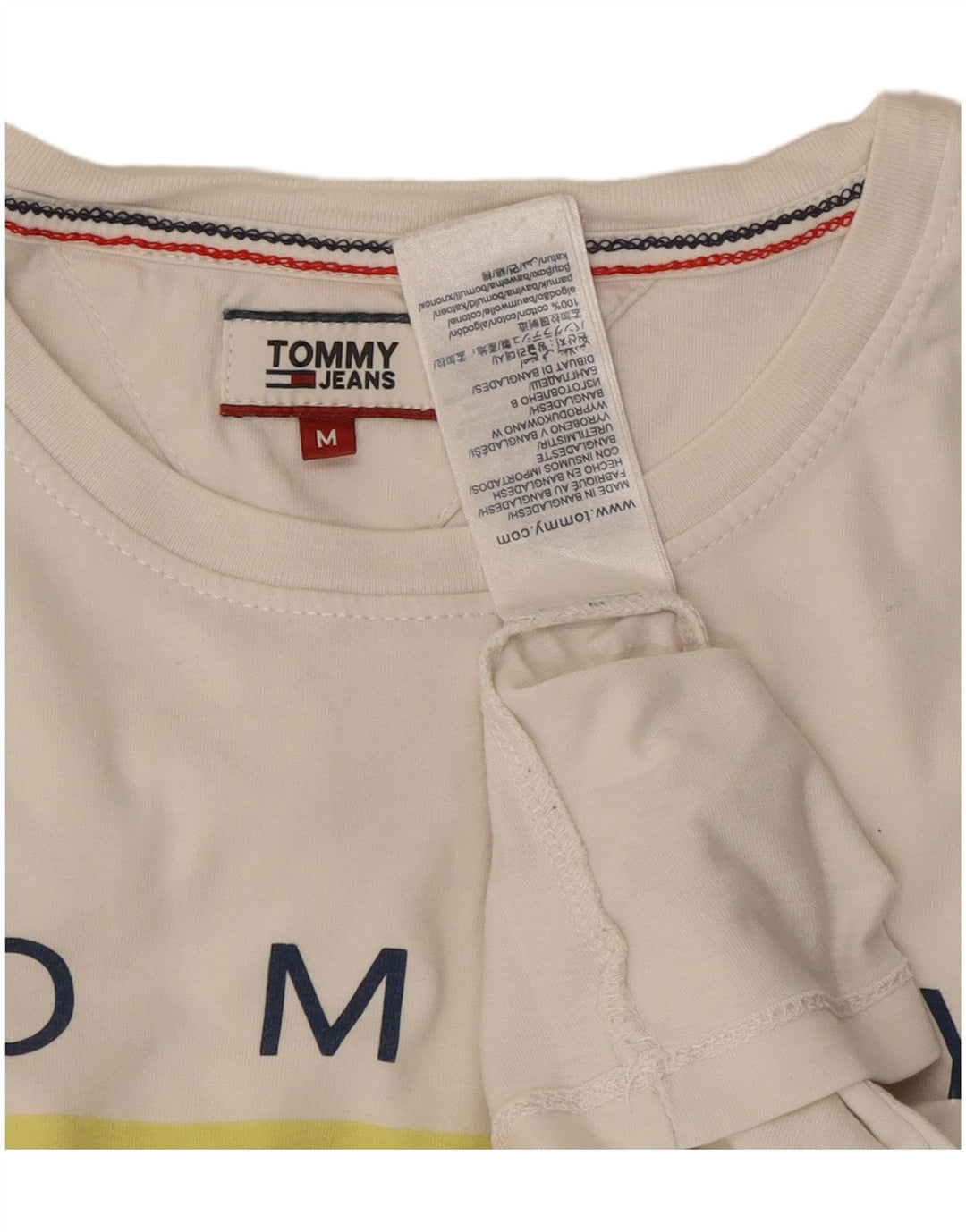TOMMY HILFIGER Damen Grafik T-Shirt Top UK 14 Mittelweiße Baumwolle
