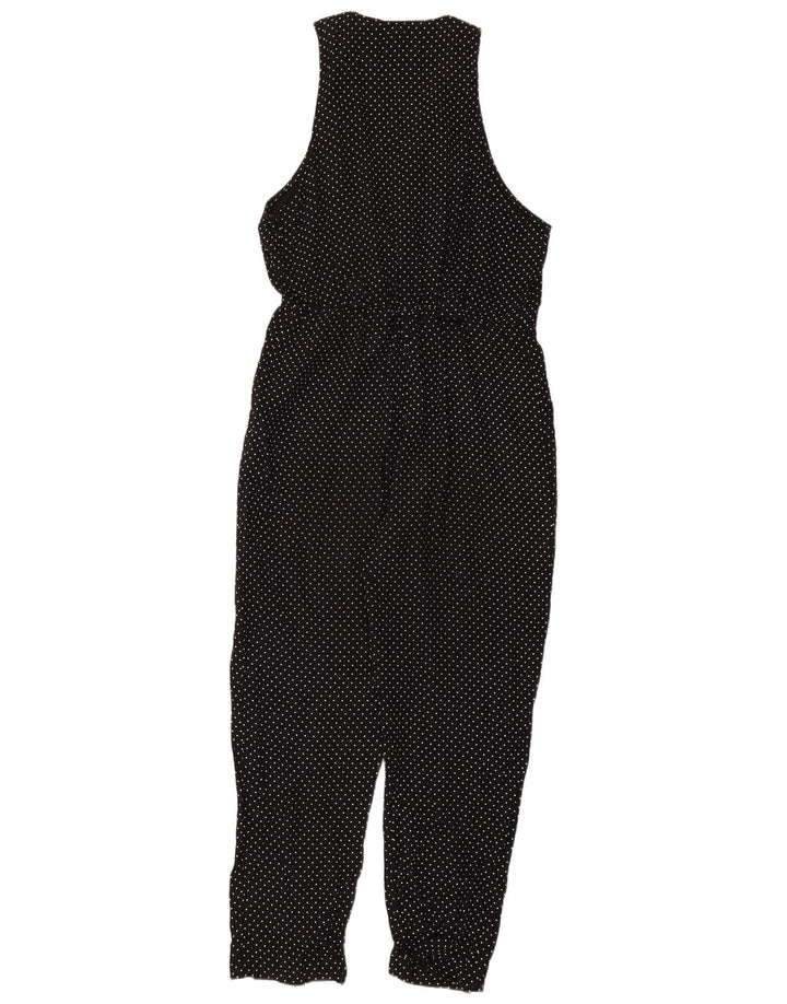 Vintage Damen Ärmelloser Overall UK 12 Medium Schwarz Polka Dot Acetat