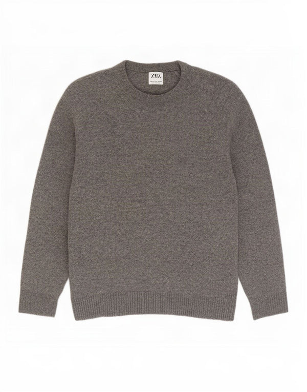 Zara Herren-Pullover mit U-Boot-Ausschnitt, kleine graue Wolle