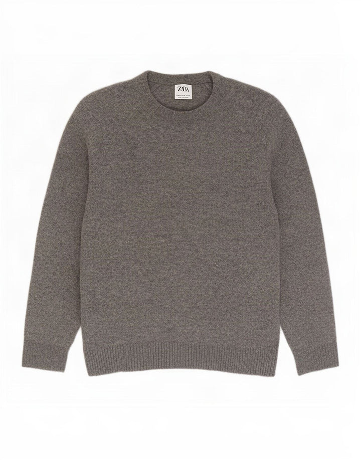 Zara Herren-Pullover mit U-Boot-Ausschnitt, kleine graue Wolle