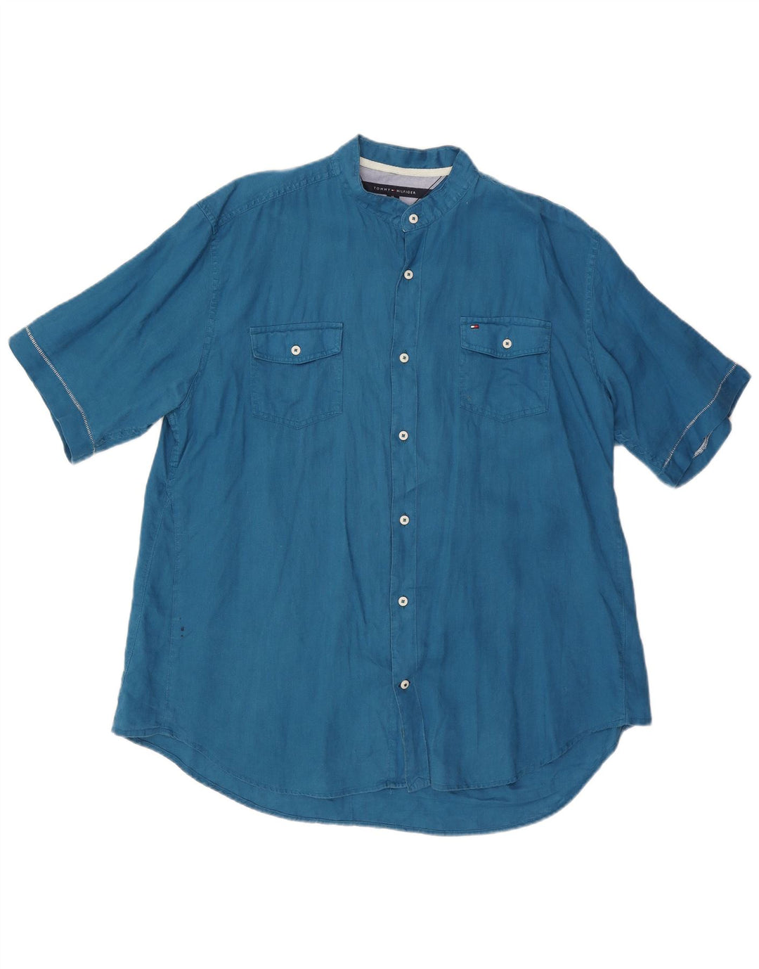 TOMMY HILFIGER Herren Custom Fit Kurzarmhemd XL Blau