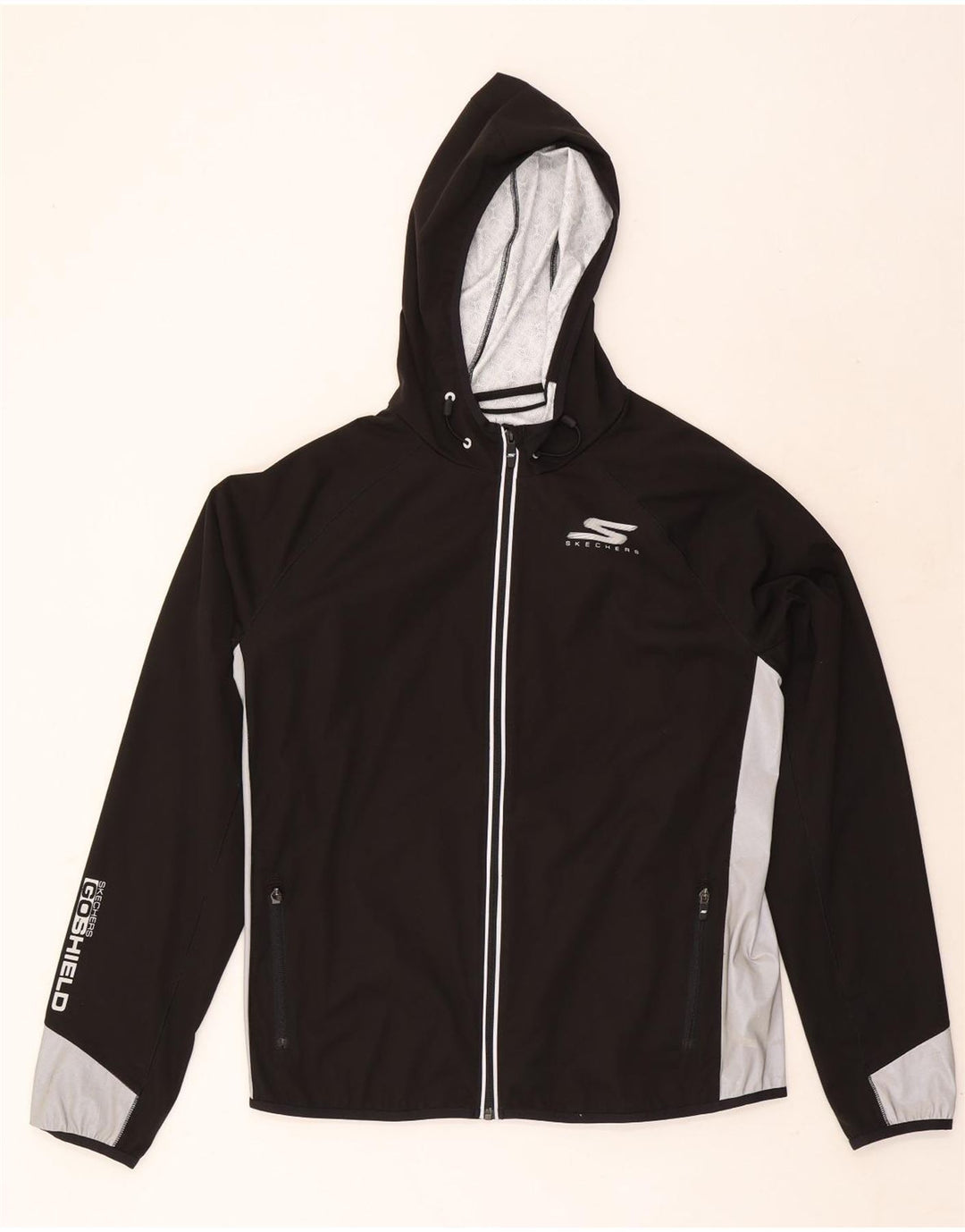 Skechers Herren-Trainingsanzug mit Kapuze, Oberteil, Jacke, groß, schwarzes Farbblock-Polyester